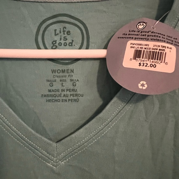 Life Is Good LS TShirt with Girl Doing A Snow❄️ Angel Turquoise Blue NWT - Picture 5 of 6